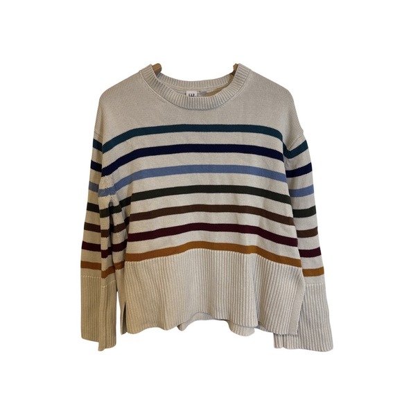 GAP Sweaters - GAP  24/7 Split-Hem Crewneck Sweater Soft Stretchy Knitted Striped - Small